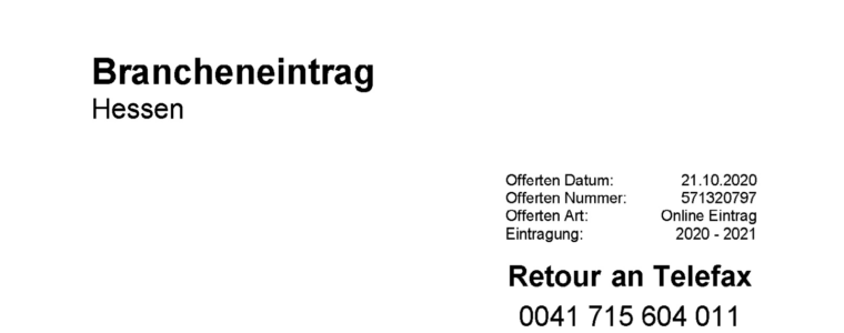Schira-Design warnt: Betrug per Fax “Brancheneintrag Hessen” u.ä.