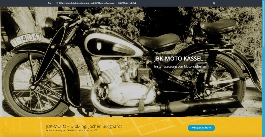 Wordpress Website von JBK-MOTO Kassel, DKW-Restauration und DKW-Ersatzteile